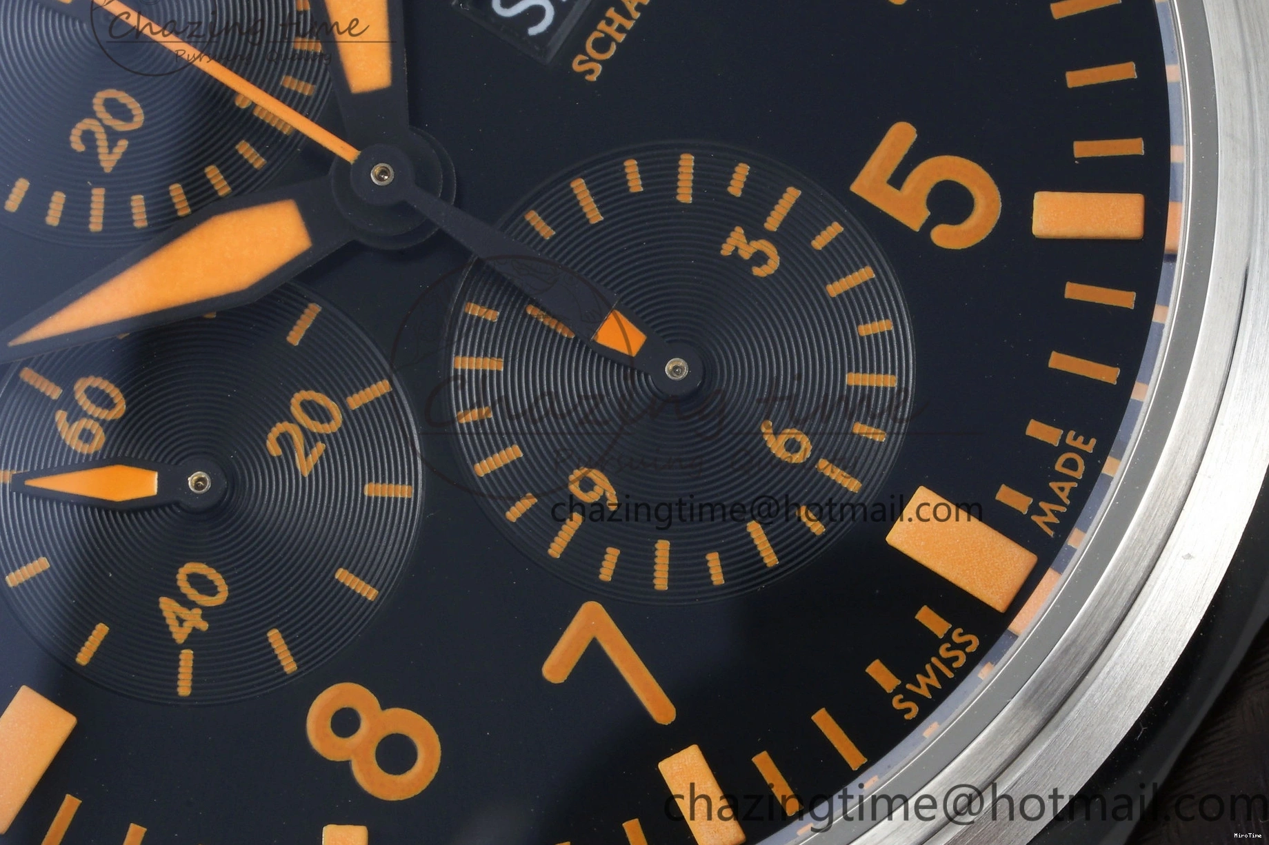 MIROTIME 0503 Pilot Chrono SS AZF 1:1 Best Edition Black Dial Orange Markers on Brown Leather Strap A EasyCare 7065